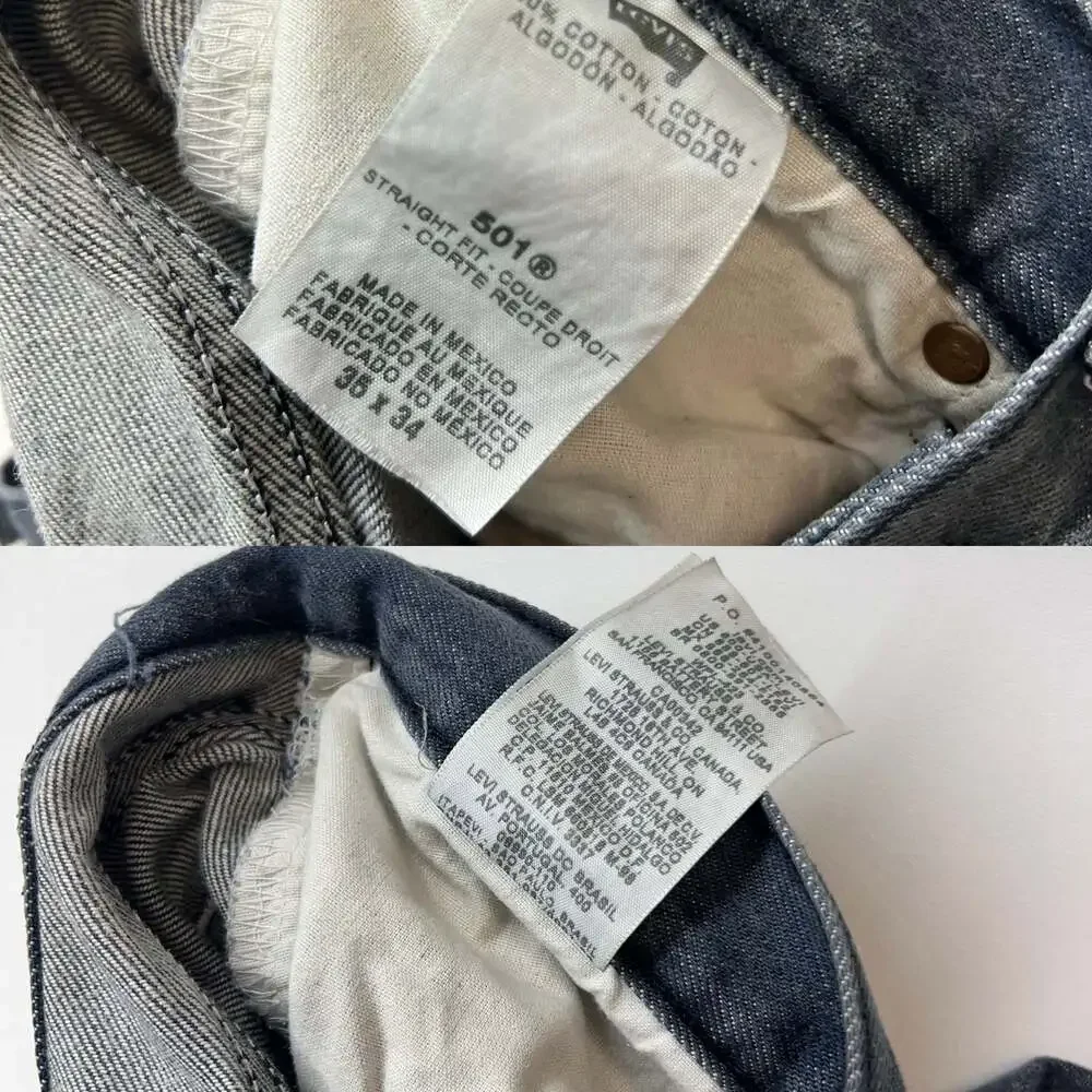 Y2K Levis 501 Washed Black Jeans Mens 35x34 (34x32) Distressed Paint 0436